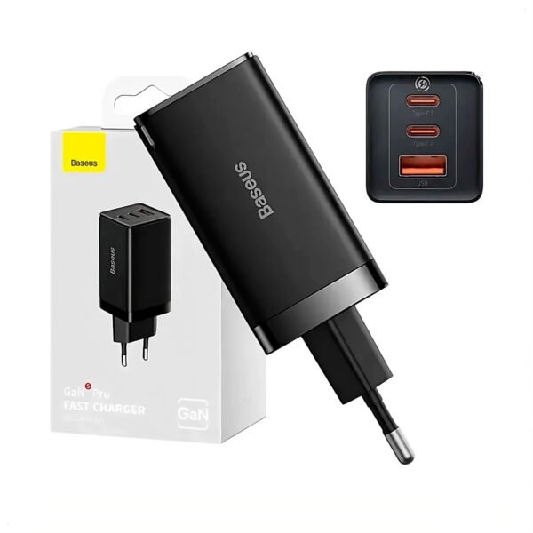 Cargador Pared Baseus Gan 5 Pro 65w Negro (1) Cargador de Pared Baseus Gan 5 pro 65w y Cable 100w 1m