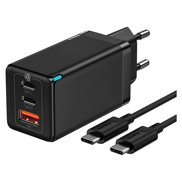 Cargador Pared Baseus Gan 5 Pro 65w Negro (2) Cargador de Pared Baseus Gan 5 pro 65w y Cable 100w 1m