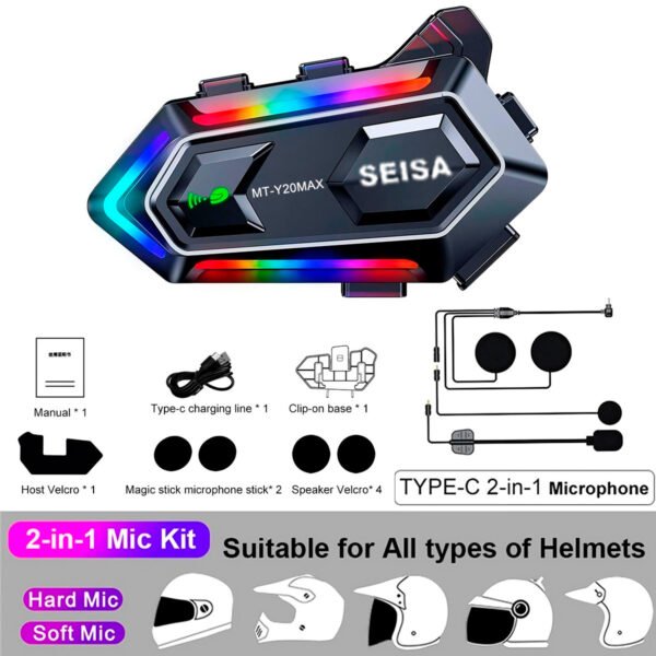 Intercomunicador MT-Y20MAX Seisa 300 metros para todo tipo de casco Bt 5 (14) Intercomunicador Seisa MT-Y20MAX Micrófono Bluetooth 5,3