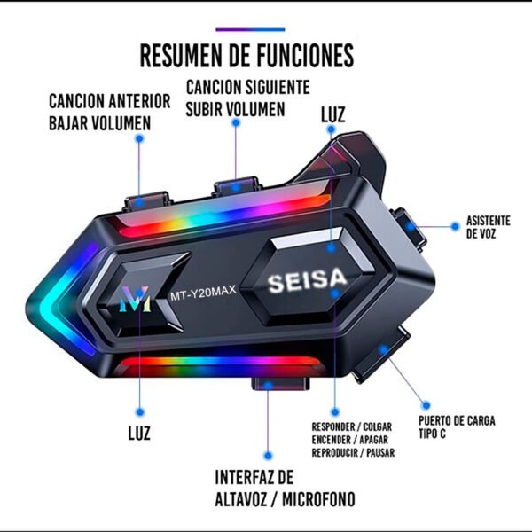 Intercomunicador MT-Y20MAX Seisa 300 metros para todo tipo de casco Bt 5 (17) Intercomunicador Seisa MT-Y20MAX Micrófono Bluetooth 5,3