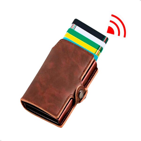 Billetera Cartera Hombre Cuero Tarjetero Imantado Automático (1) (2) Billetera Tarjetero Aluminio Bloqueo Rfid Anti Clonacion