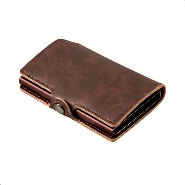 Billetera Cartera Hombre Cuero Tarjetero Imantado Automático (2) (2) Billetera Tarjetero Aluminio Bloqueo Rfid Anti Clonacion