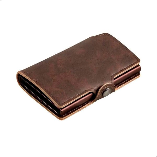 Billetera Cartera Hombre Cuero Tarjetero Imantado Automático (3) (2) Billetera Tarjetero Aluminio Bloqueo Rfid Anti Clonacion