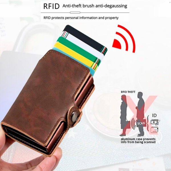 Billetera Cartera Hombre Cuero Tarjetero Imantado Automático (5) (2) Billetera Tarjetero Aluminio Bloqueo Rfid Anti Clonacion