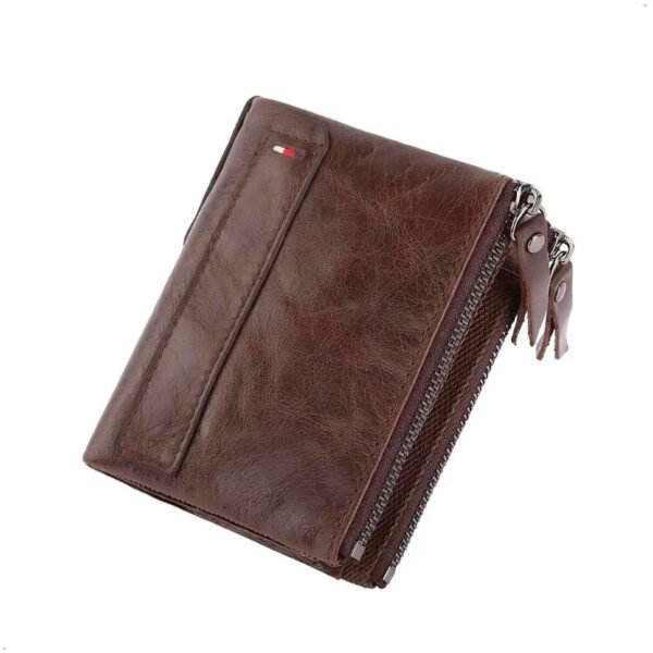 Billetera Cuero Genuino Monedero Proteccion RFID Doble Cremallera Retro (1) Cartera Billetera De Cuero Genuino Monedero Y Cremallera