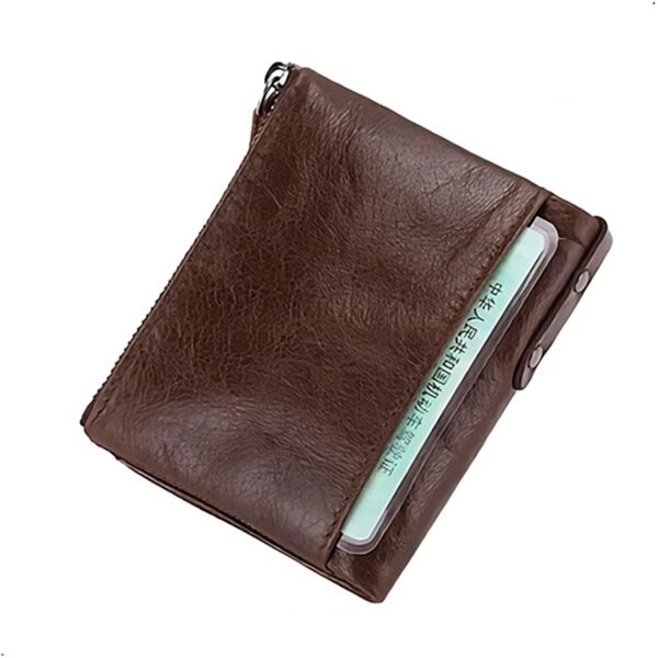 Billetera Cuero Genuino Monedero Proteccion RFID Doble Cremallera Retro (3) - copia Cartera Billetera De Cuero Genuino Monedero Y Cremallera