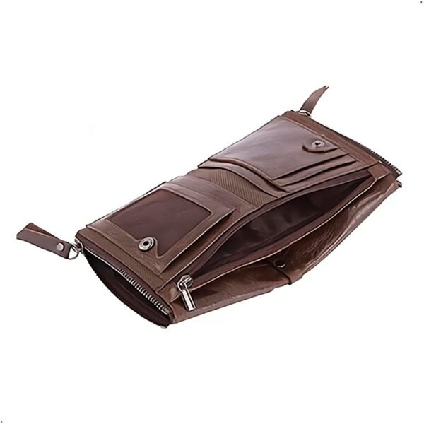 Billetera Cuero Genuino Monedero Proteccion RFID Doble Cremallera Retro (4) - copia Cartera Billetera De Cuero Genuino Monedero Y Cremallera