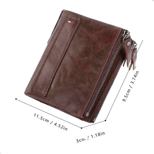 Billetera Cuero Genuino Monedero Proteccion RFID Doble Cremallera Retro (5) - copia Cartera Billetera De Cuero Genuino Monedero Y Cremallera