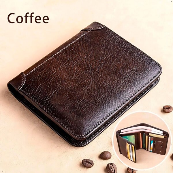 Billetera Geruola Coffe Cuero Genuino 3 Cuerpos Proteccion RFID (8) Billetera Clasica Para Hombre Cuero Genuino Con Rfid
