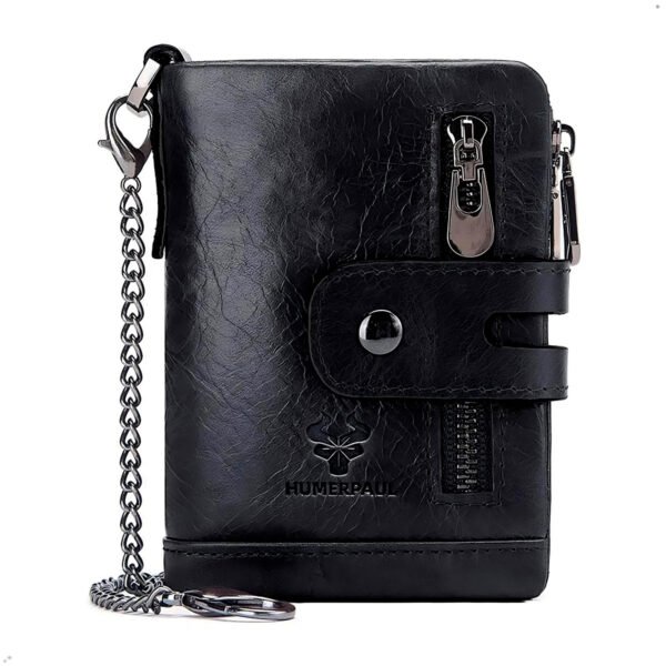 HUMERPAUL100 % Cartera de cuero de vaca auténtico para hombre, monedero corto RFID, tarjetero, doble cremallera, bolsillo plegable para monedas (1) Billetera Hombre Cuero Humerpaul Con Proteccion Rfid