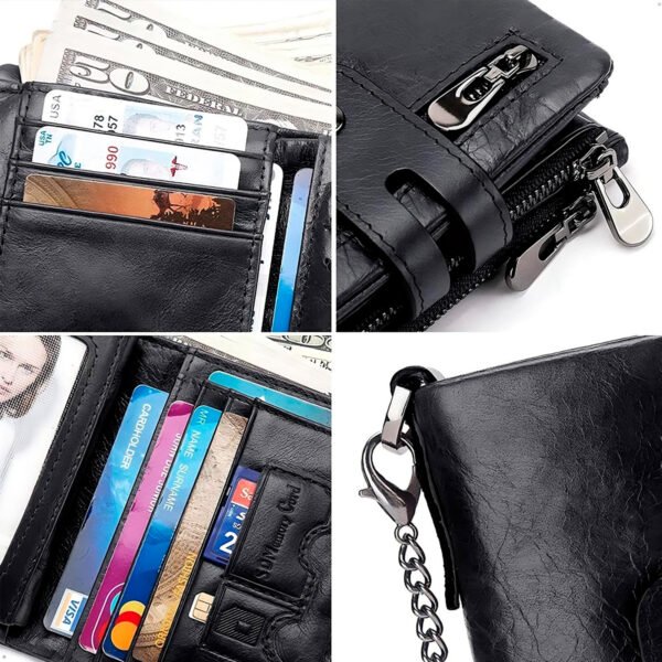 HUMERPAUL100 % Cartera de cuero de vaca auténtico para hombre, monedero corto RFID, tarjetero, doble cremallera, bolsillo plegable para monedas (5) Billetera Hombre Cuero Humerpaul Con Proteccion Rfid