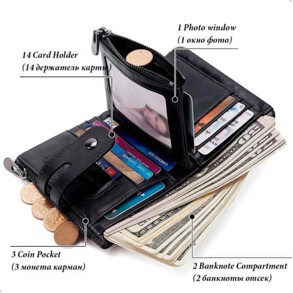 HUMERPAUL100 % Cartera de cuero de vaca auténtico para hombre, monedero corto RFID, tarjetero, doble cremallera, bolsillo plegable para monedas (7) Billetera Hombre Cuero Humerpaul Con Proteccion Rfid