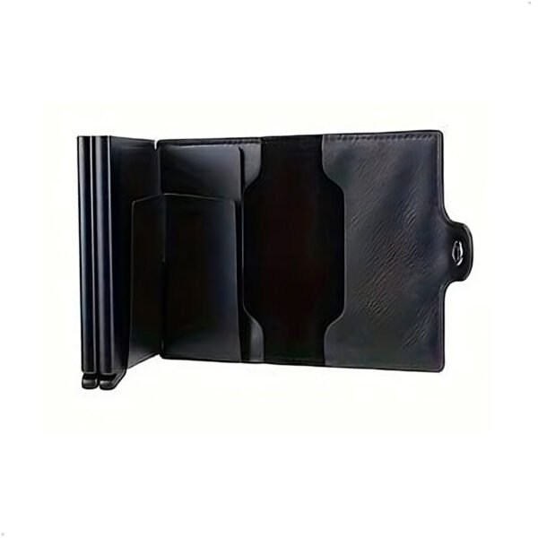 RFIDShieldPULather Abrazadera automática para tarjetas emergente, billetera para tarjetas de crédito de aleación de aluminio doble, con más de una ranura para tarjetas (2) Billetera Cartera Doble Tarjetero Aleacion Aluminio Y Rfid