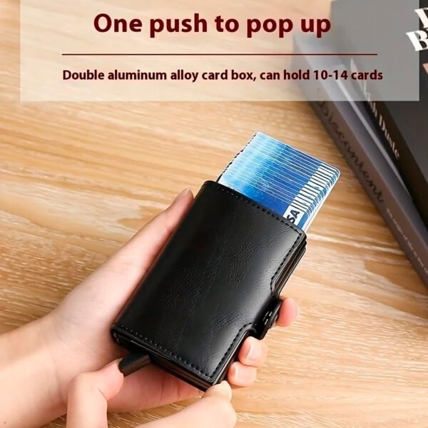 RFIDShieldPULather Abrazadera automática para tarjetas emergente, billetera para tarjetas de crédito de aleación de aluminio doble, con más de una ranura para tarjetas (8) Billetera Cartera Doble Tarjetero Aleacion Aluminio Y Rfid