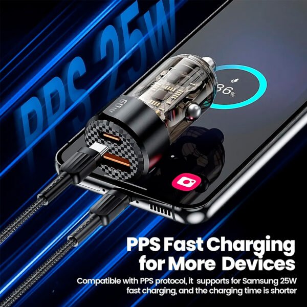 Cargador de Coche Toocki 60W 30W Carga Rápida Transparente Caja PD 27W para iPhone 15 14 13 12 Xiaomi Poco Samsung Carga Rápida Cargador (2) Cargador Toocki Cigarrera Auto Carro 60w Con Cable Tipo C