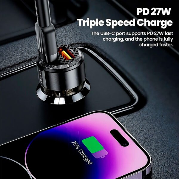 Cargador de Coche Toocki 60W 30W Carga Rápida Transparente Caja PD 27W para iPhone 15 14 13 12 Xiaomi Poco Samsung Carga Rápida Cargador (3) Cargador Toocki Cigarrera Auto Carro 60w Con Cable Tipo C