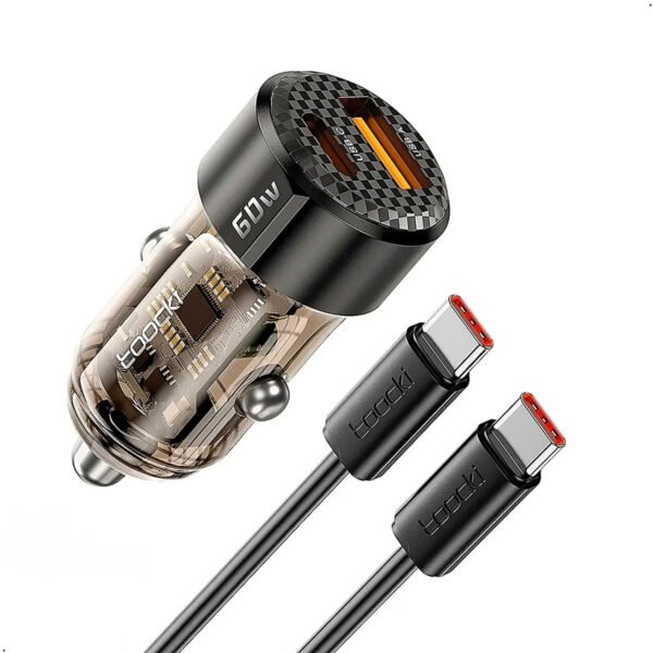 Cargador de Coche Toocki 60W 30W Carga Rápida Transparente Caja PD 27W para iPhone 15 14 13 12 Xiaomi Poco Samsung Carga Rápida Cargador (9) Cargador Toocki Cigarrera Auto Carro 60w Con Cable Tipo C