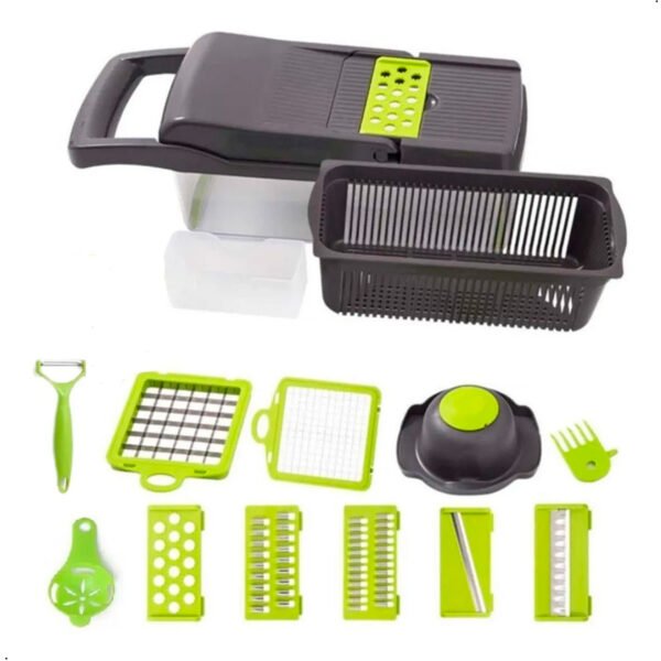 Cortador de verduras multifunción 14 en 1. Esta picadora de alimentos es una opción perfecta para ahorrar tiempo y mantenerte seguro. El cortador de verduras es muy bueno (12) Cortador Picador De Alimentos Rallador Manual 14 En 1