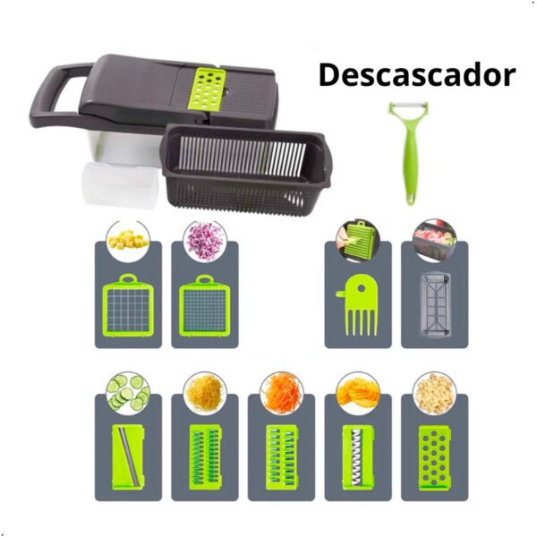 Cortador de verduras multifunción 14 en 1. Esta picadora de alimentos es una opción perfecta para ahorrar tiempo y mantenerte seguro. El cortador de verduras es muy bueno (13) Cortador Picador De Alimentos Rallador Manual 14 En 1