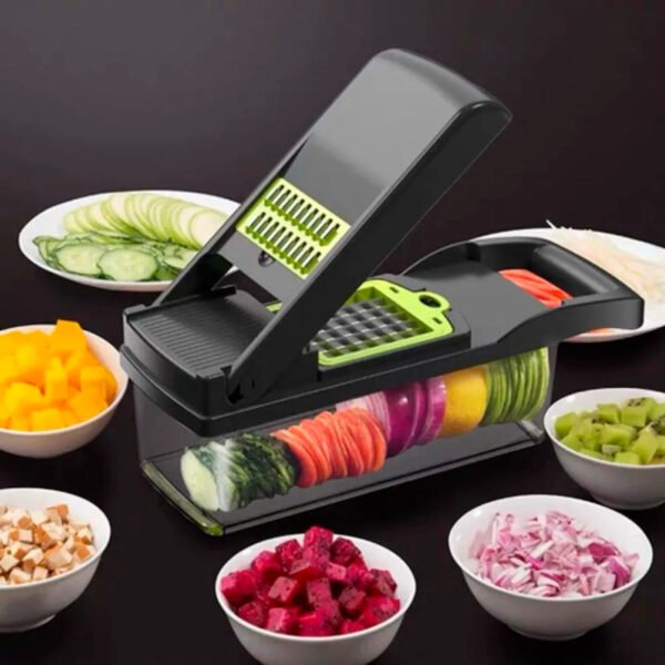 Cortador de verduras multifunción 14 en 1. Esta picadora de alimentos es una opción perfecta para ahorrar tiempo y mantenerte seguro. El cortador de verduras es muy bueno (5) Cortador Picador De Alimentos Rallador Manual 14 En 1