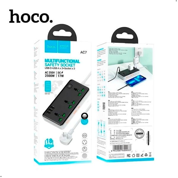Extension Tomacorriente Socket Hoco AC7 17W 19896 (4) Extension Toma Corriente Cargador Carga Rapida 17w Hoco Ac7