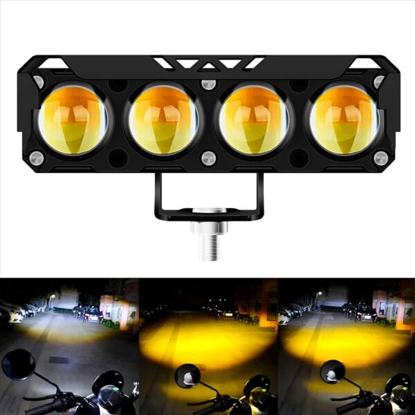 Focos LED para motocicleta, bombillas para faros de coche, lente de proyector, punto de doble Color, luz auxiliar de trabajo antiniebla, 200W (11) Luces Exploradoras Ambar Y Blanca Moto Camioneta 4 Focos