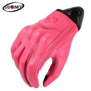 Guantes De Cuero Rosa Moto Motociclista Tactil Cuero Genuino