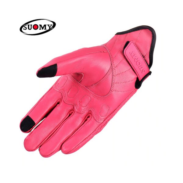 Guantes De Cuero Rosa Moto Motociclista Tactil Cuero Genuino