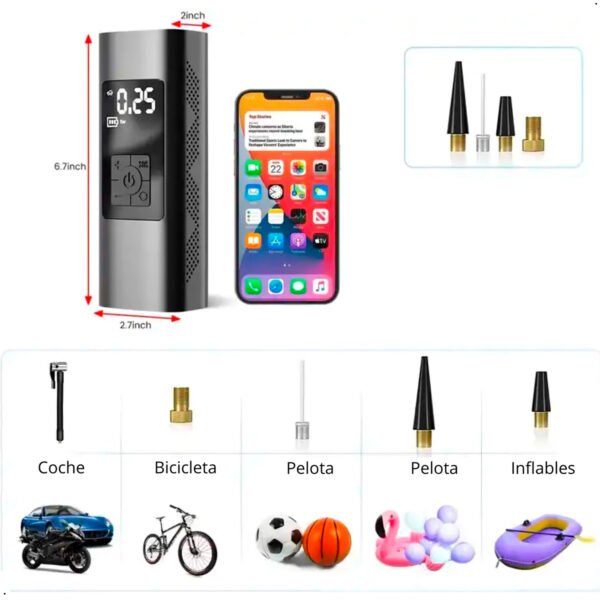 Inflador de Llantas Multifuncional Compresor de Aire Portátil Seisa AF-C04 (5) Compresor Inflador Portati Seisa Af-c04 Moto Bicicleta Auto