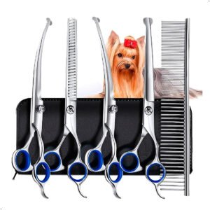 Tijeras Para El Cuidado De Mascotas 4 Tijeras Y 1 Peine en ACERO