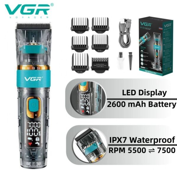 Maquina Cortadora De Pelo Vgr V-695 Digital Transparente (1) Maquina Cortadora De Pelo Cabello VGR 695 Inalambrico