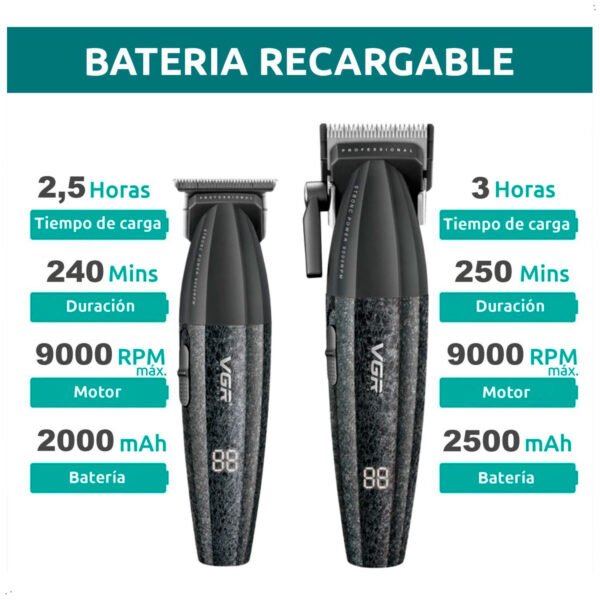 Maquina Corte Cabello VGR Combo 640 Inalambrico (6) Kit Máquina Barbería Pro Clipper Trimmer Vgr V-640 9000 Rpm