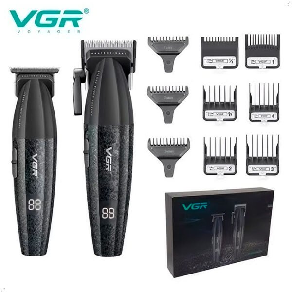 Maquina Corte Cabello VGR Combo 640 Inalambrico (7) Kit Máquina Barbería Pro Clipper Trimmer Vgr V-640 9000 Rpm