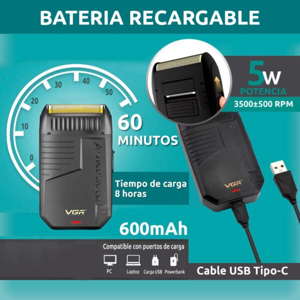 Afeitadora Eléctrica Hombre Shaver Vgr V-375 Portatil Usb