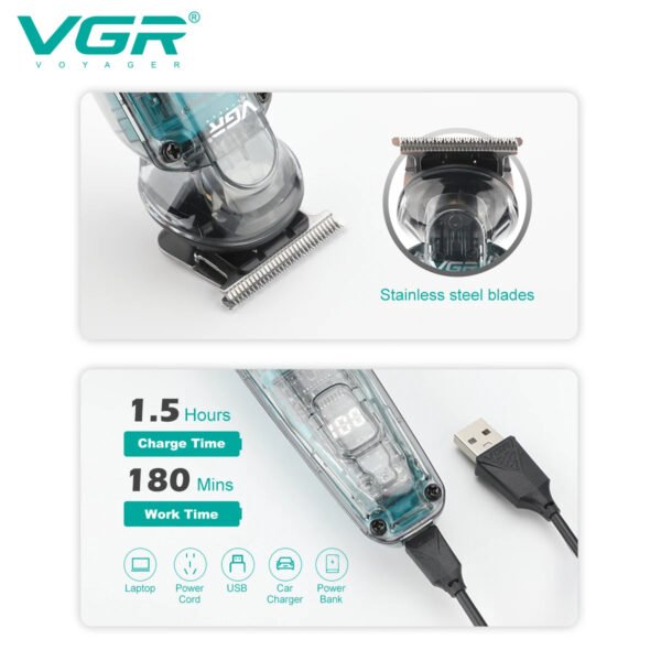 Maquina Trimmer VGR 949 Inalambrico 2 en 1 Recargable (3) Máquina Patillera, Nasal Vgr Trimmer 2 En 1 Recargable Inalambrico