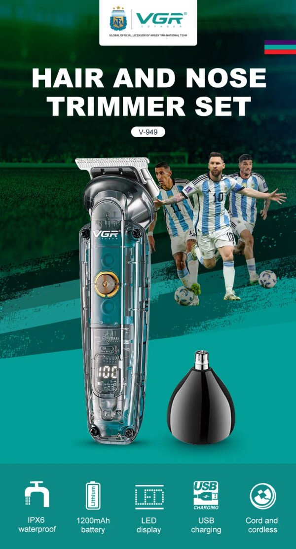 Maquina Trimmer VGR 949 Inalambrico 2 en 1 Recargable (9) Máquina Patillera, Nasal Vgr Trimmer 2 En 1 Recargable Inalambrico