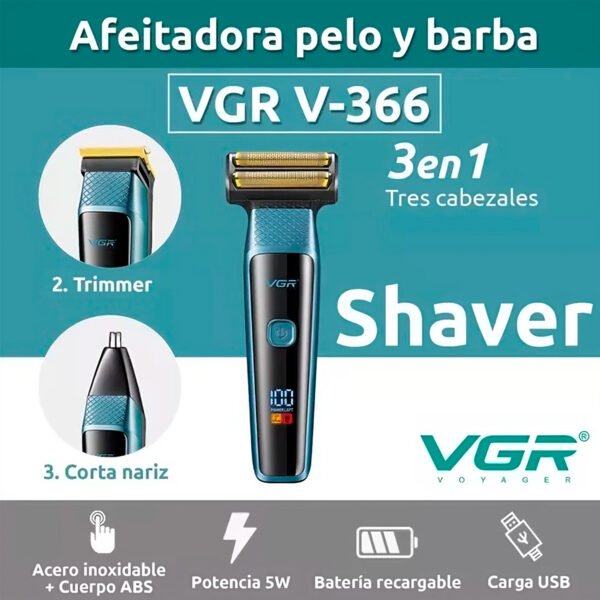 Máquina Corta Pelo Barba, Nariz 3en1 Vgr V-366 Inalambrico