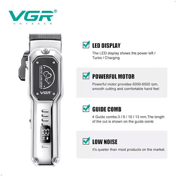 Maquina de Corte Pelo Mascota Inalambrico VGR 201 (8) Maquina Corte Pelo Mascota Vgr V201 Professional Pet Clipper Color Plateado