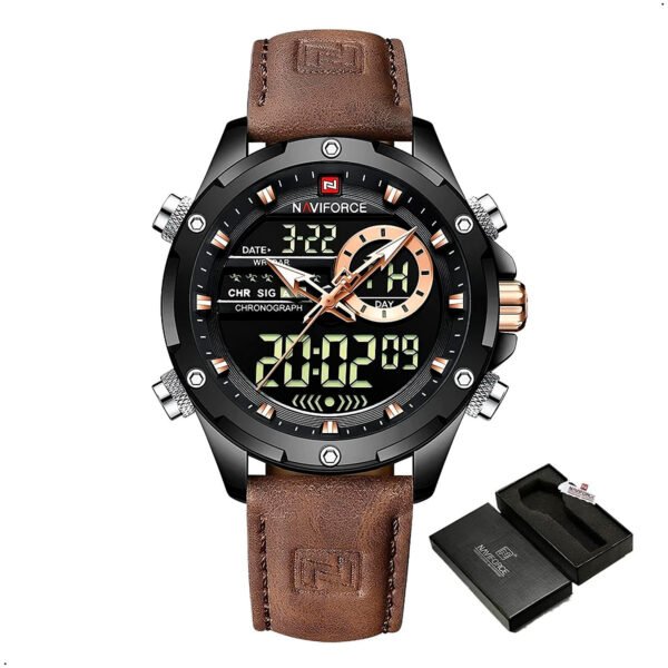 Reloj Naviforce 9208 Analógico Digital Hombre Cuero