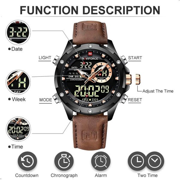 Reloj Naviforce 9208 Analógico Digital Hombre Cuero