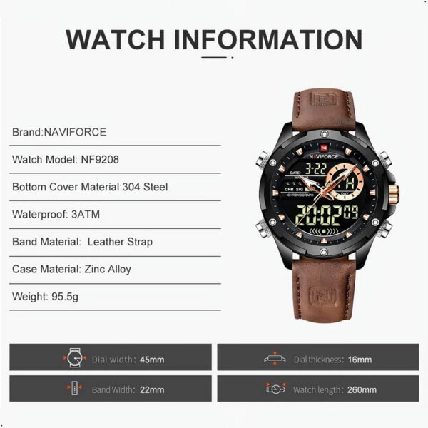 Reloj Naviforce 9208 Analógico Digital Hombre Cuero