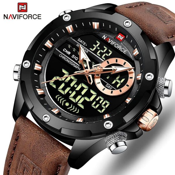 Reloj Naviforce 9208 Analógico Digital Hombre Cuero