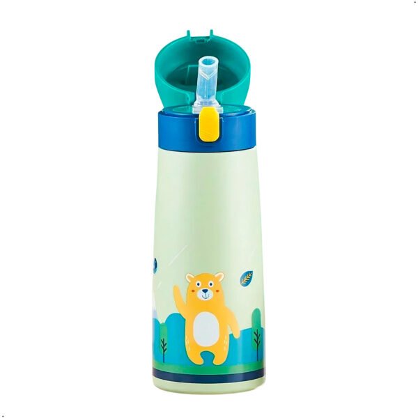 Nuevo Niños Taza De Paja De Acero Inoxidable Con Cubierta Caricatura Thermos Botella Hogar Cocina Botella De Agua Café Taza Térmica (1) Termo Para Niños Diseño Oso Caliente Frio 500 Ml Verde