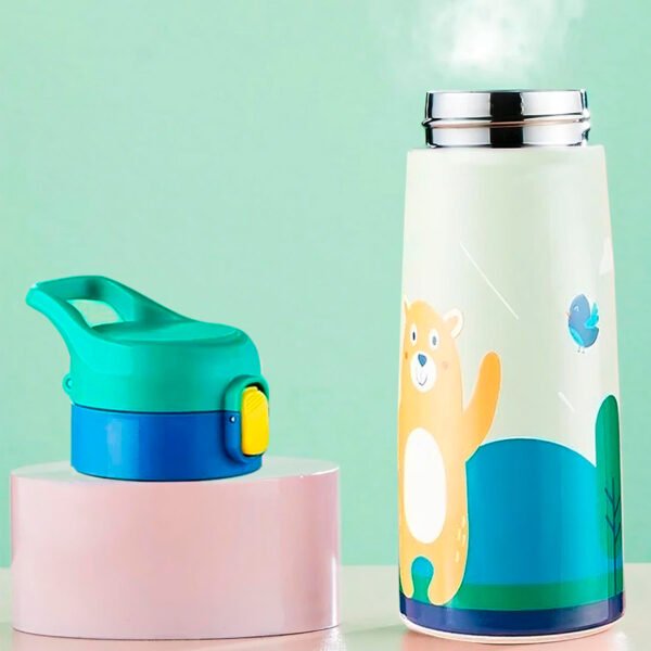 Nuevo Niños Taza De Paja De Acero Inoxidable Con Cubierta Caricatura Thermos Botella Hogar Cocina Botella De Agua Café Taza Térmica (4) Termo Para Niños Diseño Oso Caliente Frio 500 Ml Verde