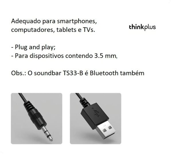 Parlante Soundbar Thinkplus Lenovo TS33-B Bluetooth (6) Lenovo Altavoz Parlante Ts33 Con Bluetooth 5.0