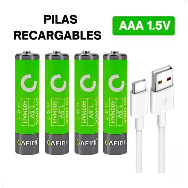Pilas Recargables Aaa 1.5v Carga Tipo C + Cable Usb Cafini