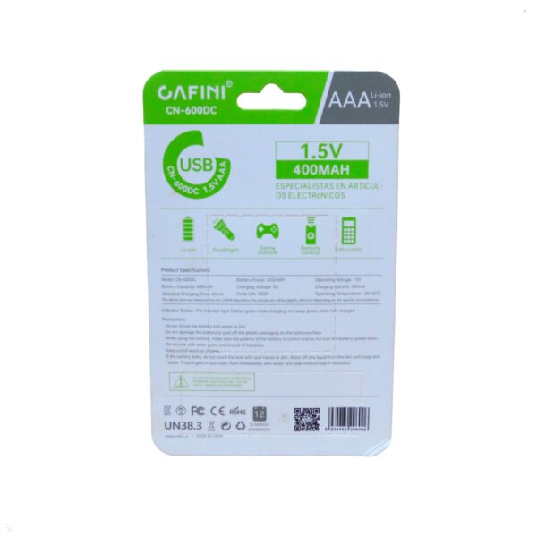 Pilas Recargables Aaa 1.5v Carga Tipo C + Cable Usb Cafini
