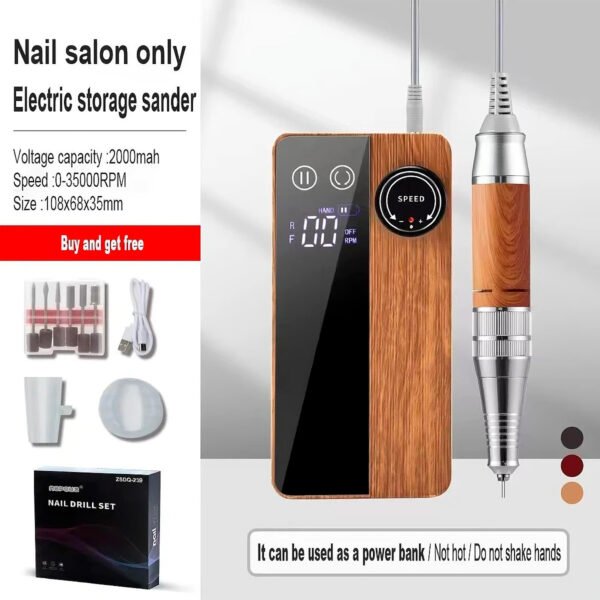 Pulidor Portátil Drill Para Uñas Recargable Tactil Reversible 35000 Rpm Color Madera (3) Pulidor Uñas Manicura Inalambrica Nail Drill Zsdg-239