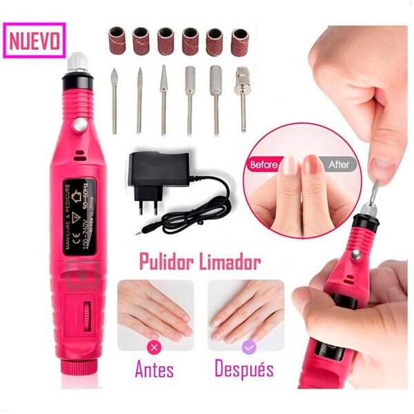 Pulidor de Uñas y Lijas Varios Colores (2) Pulidor De Uñas Eléctrico Manicura Pedicura + Kit De Pulido
