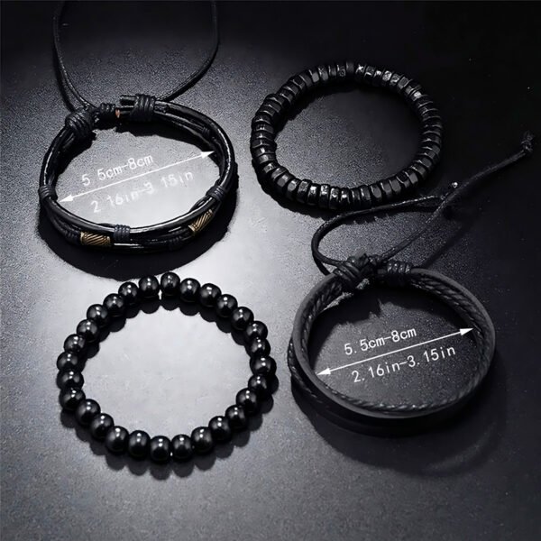 Pulsera de hombre con cuentas de madera multicapa Vintage, accesorios de moda, 4 Unidades (2) Pulseras Brazalete Vintage Ajustables Cuero 4 Unids